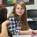Early childhood education students chat during a get-to-know-you game. Early childhood education students chat during a get-to-know-you game.