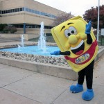 Pierogy Man, outside the Breuder Advanced Technology and Health Sciences Center during a tour of campus landmarks Pierogy Man, outside the Breuder Advanced Technology and Health Sciences Center during a tour of campus landmarks