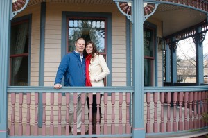 Pennsylvania College of Technology’s “Alumni Sweethearts,” Jason and Jolene Furl, relax on the porch at the college’s Victorian House, where they stayed for Valentine’s Day weekend. 