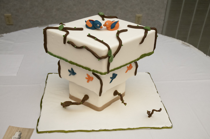 Love birds top Adam J. Snyder’s “upside-down” cake.