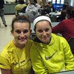 Two muddy SMART girls return from the heavy equipment operations site for a lunch break.