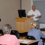 In a presentation on classroom safety and emergency response, James E. Bies, assistant chief of Penn College Police, details the "Five Outs" that faculty should remember in the event of an active shooter on campus. In a presentation on classroom safety and emergency response, James E. Bies, assistant chief of Penn College Police, details the "Five Outs" that faculty should remember in the event of an active shooter on campus.
