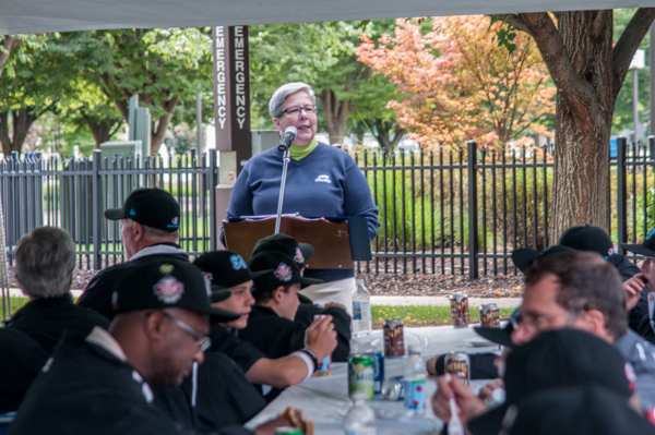 President Davie Jane Gilmour makes Series guests feel at home, alerting players to the public adoration that awaits them all along the parade route.