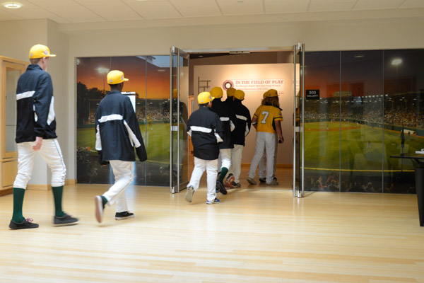 From Chula Vista, Calif., to Williamsport: The West team enters the gallery during its campus visit.