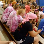 Tie-dyed T-shirts were the evening's most prevalent way to honor the occasion, both in the stands ...