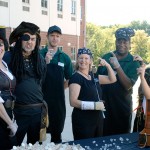 Outfitted for derring-do on the high seas (and brandishing literally handmade hooks), Dining Services employees strike a less-than-menacing pose outside the Capitol Eatery. From left are Patti E. Durrwachter, James F. Glenn, Aaron M. Silfies, Noelle B. Bloom, Lee R. Whittingon Sr. and Krystal S. Zelazny. Outfitted for derring-do on the high seas (and brandishing literally handmade hooks), Dining Services employees strike a less-than-menacing pose outside the Capitol Eatery. From left are Patti E. Durrwachter, James F. Glenn, Aaron M. Silfies, Noelle B. Bloom, Lee R. Whittingon Sr. and Krystal S. Zelazny.