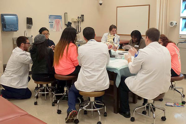 In a physician assistant lab, Penn College students led a workshop that kept high schoolers coming back with questions.