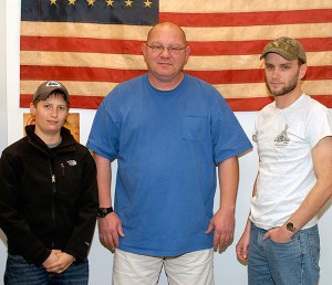 From left in Penn College’s Financial Aid Office are Veterans Affairs Work-Study students Sarah E. Ruhlman, New Oxford; Chester M. Beaver, Williamsport; and Douglas L. Weber, Linesville. (Israel M. Spence, Richfield, was in class when the photo was taken.)