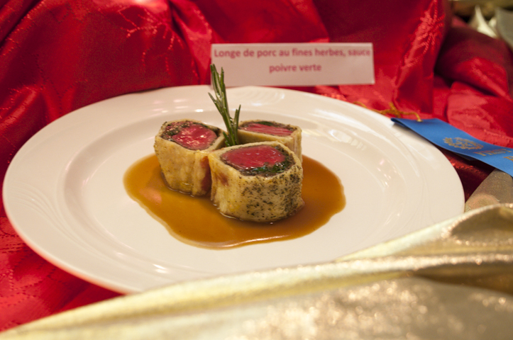 The first-place winner among Classical Cuisines of the World entries: longe de porc au fines herbes, sauce poivre verte