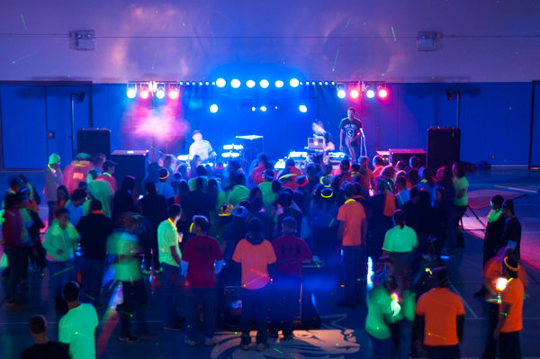 All's aglow for late-night frivolity.