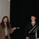 The host has some fun with a student contestant.