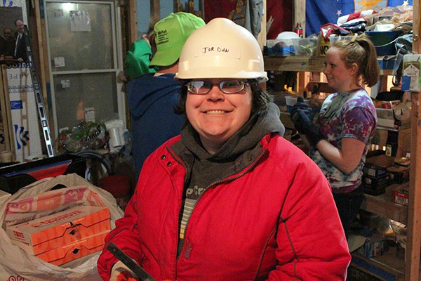 A hard-hatted Jordan E. Stephenson, reporting for duty.