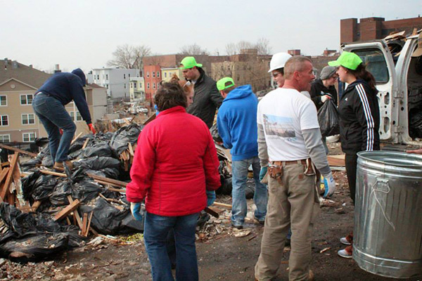 The Penn College contingent busily pitches in.