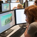 Students practice game programming with Microsoft Kodu.