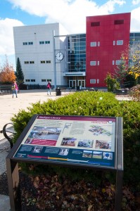 Penn College’s award-winning History Trail includes a sign at the entrance to Madigan Library.