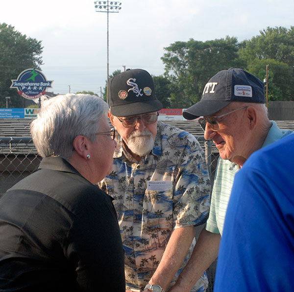 The president talks with Yearick (right), a WTI grad and former Boston Brave, and his friend, Bill Witmer, who played minor-league baseball for a number of clubs from 1950-55 – including the Williamsport Grays.