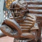 Co-sponsored by Penn College, the catcher is one of 10 life-sized bronze statues created by Utah artist Matt Glenn for the "Bases Loaded" project.
