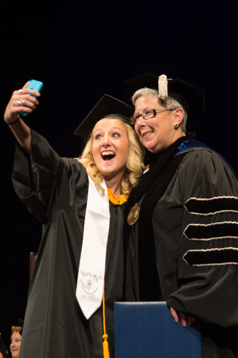 Another cute selfie moment, this one between the president and Rachelle N. Horning (daughter of Wendy A. Miller, director of academic services)