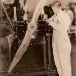 An aviation mechanic student works on an airplane engine. The student was later placed as an Army Air Corps aviation mechanic.
