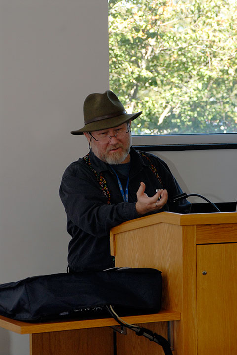 Renowned game-design consultant Ernest Adams conducts a mini-workshop in College Avenue Labs.