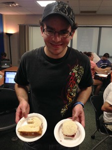 Thomas M. Franek, an information technology: information assurance and security concentration major from Montoursville, recently celebrates "The Big 2-0" with personalized birthday sandwiches earlier this month.