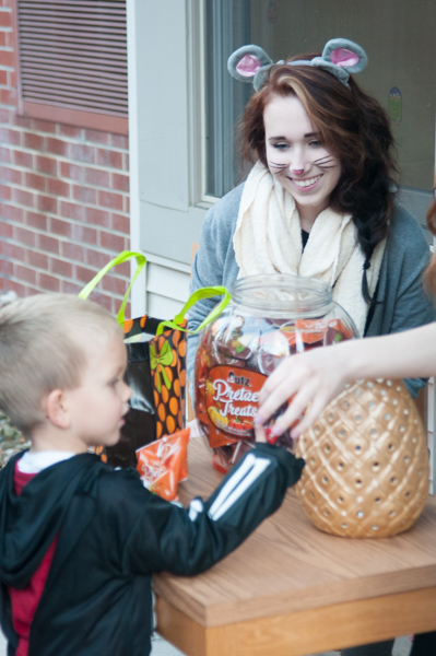 The friendliest mouse in the house shares her pretzel stash.