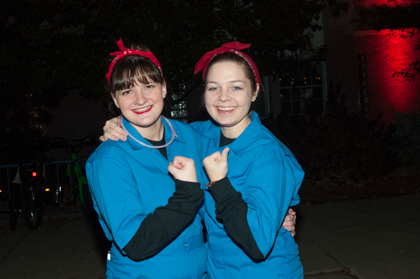 Student leaders Emma J. Sutterlin (left) and Morgan N. Keyser strike an evocative