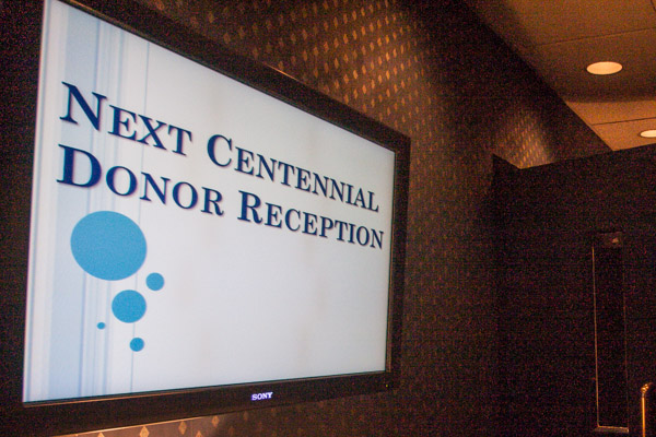A screen in the PDC lobby welcomes guests to the donor reception.