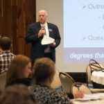 – Dennis L. Correll, associate dean for admissions and financial aid, talks with the educators about important deadlines and other considerations of which students must be reminded.