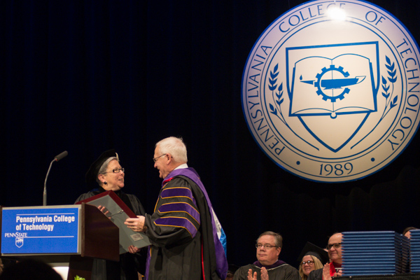 The president presents a once-in-a-lifetime Centennial Leadership Award to state Sen. Gene Yaw, a 30-year advocate of the college and chair of its board of directors ...