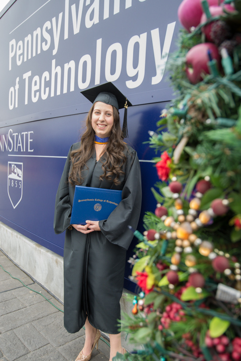 Whitnie-rae Mays, whose widespread campus leadership was reflected in receipt of the President's Award, celebrates her applied technology studies degree on familiar turf.