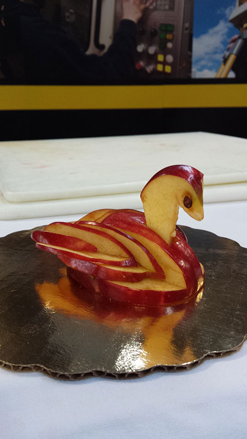 ... including this bird that Morales fashioned from an apple.