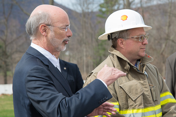During the tour, Gov. Wolf fields a question alongside David C. Pistner, director of special projects for Workforce Development & Continuing Education.