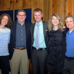 The keynoter (center) is reunited with Student Affairs personnel from his Penn College days. From left are Kimberly R. Cassel, director of student activities; Elliott Strickland, chief student affairs officer; Katie L. Mackey, coordinator of off-campus living and commuter services; and Timothy J. Mallery, assistant director of residence life.