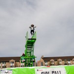 Web and interactive media major Kristen E. Bowes, of Wayne, launches herself into the open air.