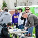 Jon D. Wescott (foreground), director of residence life/judicial affairs, joins the fun.