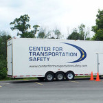 CTS' simulator, inside a trailer parked outside, awaits Open House attendees.