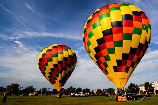 Grounded due to winds, but vibrantly colorful nonetheless, are these attractions from Endless Mountains Hot Air Balloons Inc. in Nicholson.