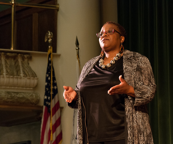 Keynoter Nontombi Naomi Tutu challenges the crowd to share in a common humanity even while acknowledging one another's differences.