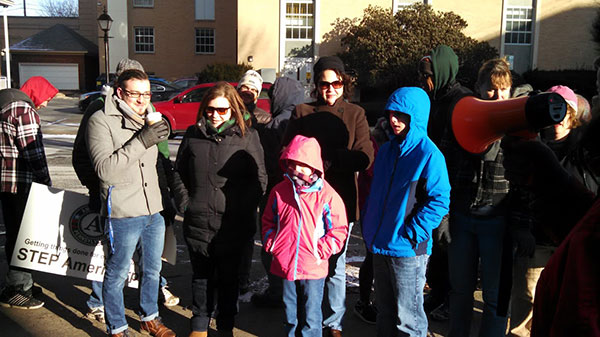 Anthony J. Pace (with coffee cup), assistant director of student activities for student organizations and orientation, joins other members of the Penn College community for the Peace Walk.
