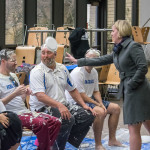 With a unique one-hand-in-pocket delivery, Carolyn R. Strickland, vice president for enrollment management/associate provost, lets Blymier have it.