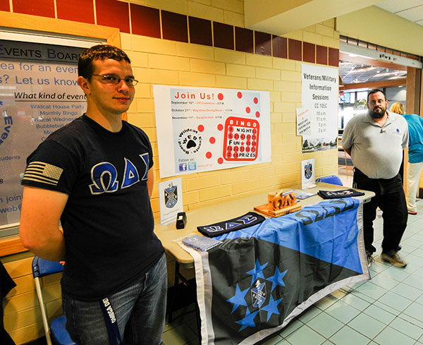 Members of the Omega Delta Sigma veterans fraternity, reporting for duty in the Bush Campus Center