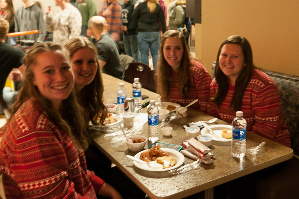 Formal dress not required: This quartet of students wore matching PJ's to the KDR!