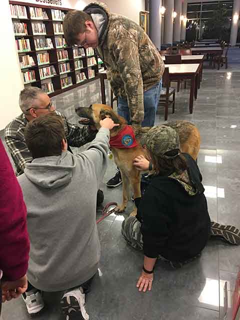 A crucial caress from one of eight therapy dogs, as crunch time draws closer