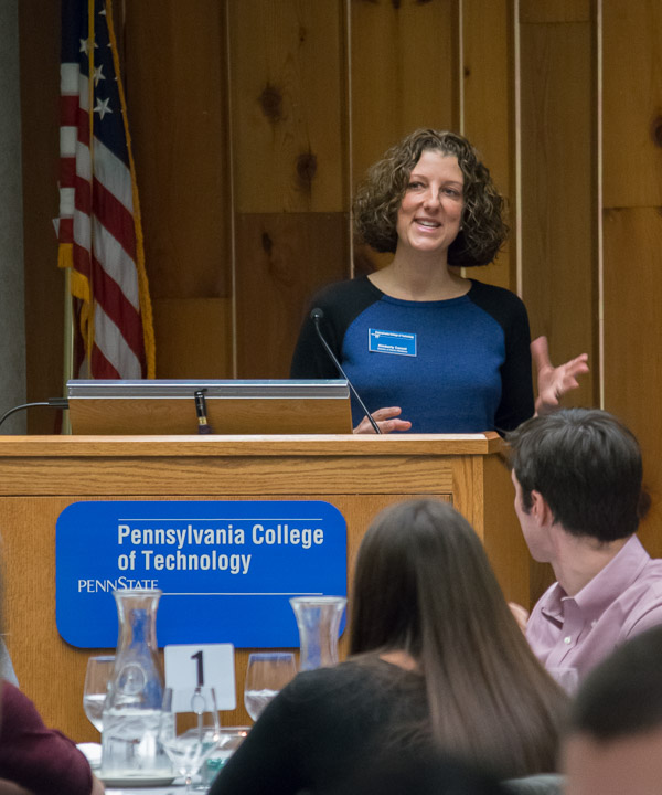 Kimberly R. Cassel, director of alumni relations, addresses the crowd ...