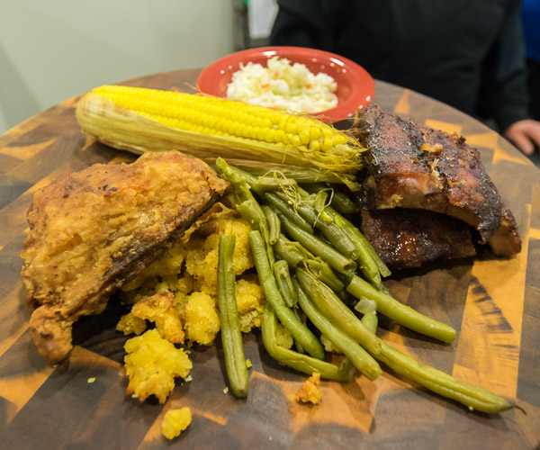 Dinner – a mouth-watering taste of Tennessee, the Carolinas and Louisiana for the bargain price of $12 – is served.