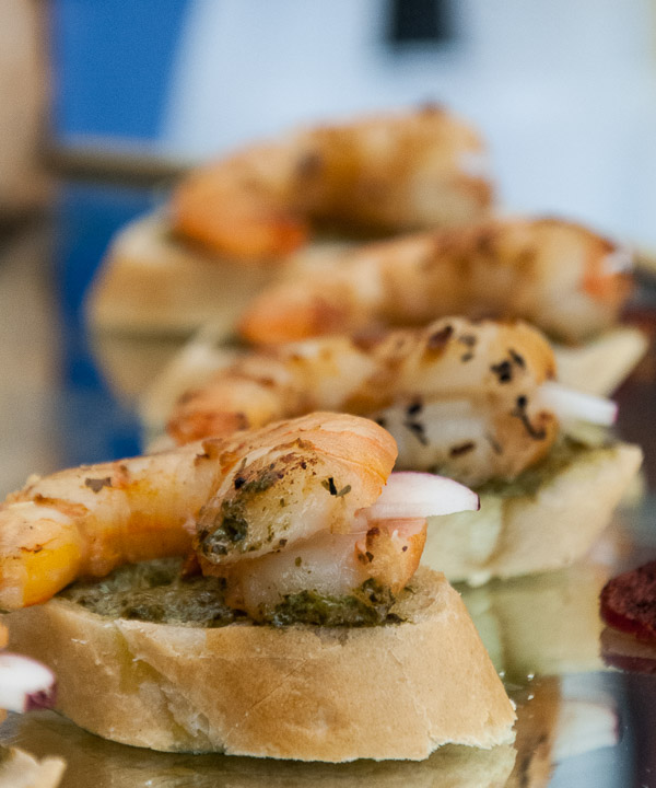 Smoked shrimp stuffed with radish fulfill the requirement for a smoked-foods offering on the platter prepared by Barbour and Smith.