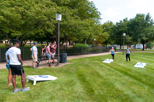 Wildcat Cornhole on the lawn of the Thompson Professional Development Center