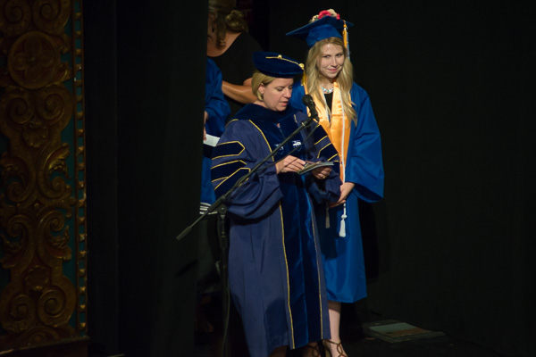 Carolyn R. Strickland, vice president for enrollment management and associate provost, adeptly announces each of the graduate’s names.