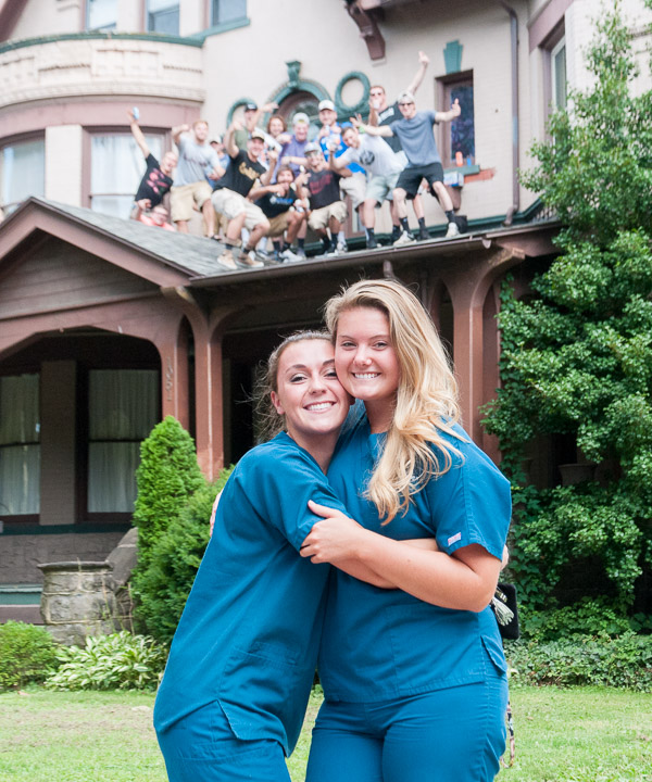 Collegial friendship, on the street and on the roof!